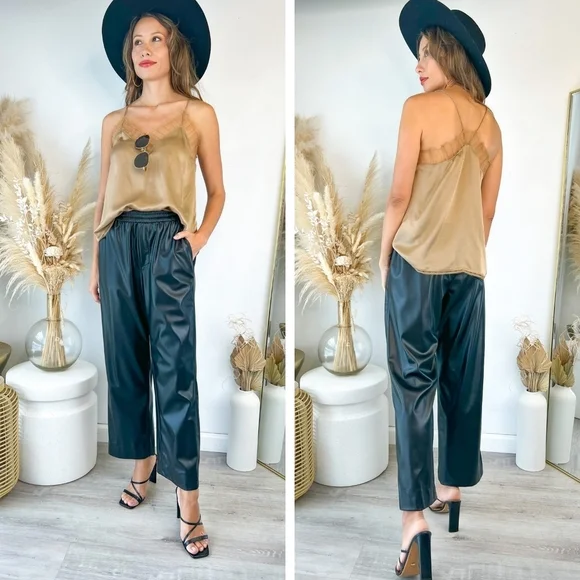 Bailey 44 Imogen black leather wide leg pants size medium cropped NEW
